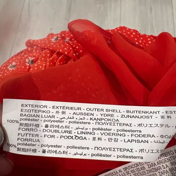 Zara trf collection pleated peplum shirt ORANGE WHITE size L - Picture 6 of 7